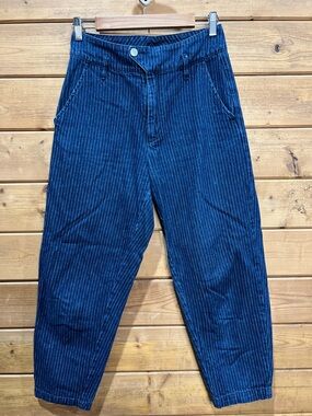 Stillwalking Hickory Stripe Denim Tapered Trousers Jeans Pants High Waist Rise